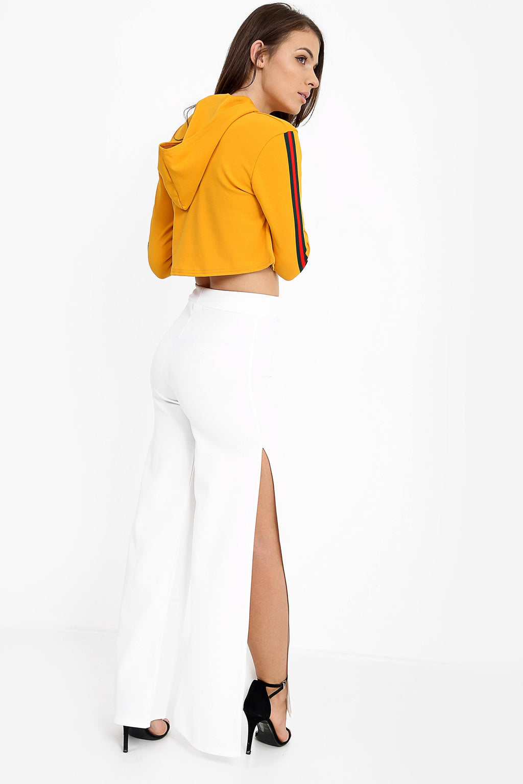 Side Split Zip Front Wide Leg Trousers