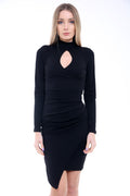 Gather Side Asymmetric Polo Neck Dress
