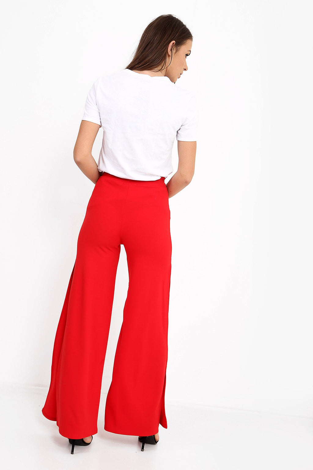 Side Split Zip Front Wide Leg Trousers