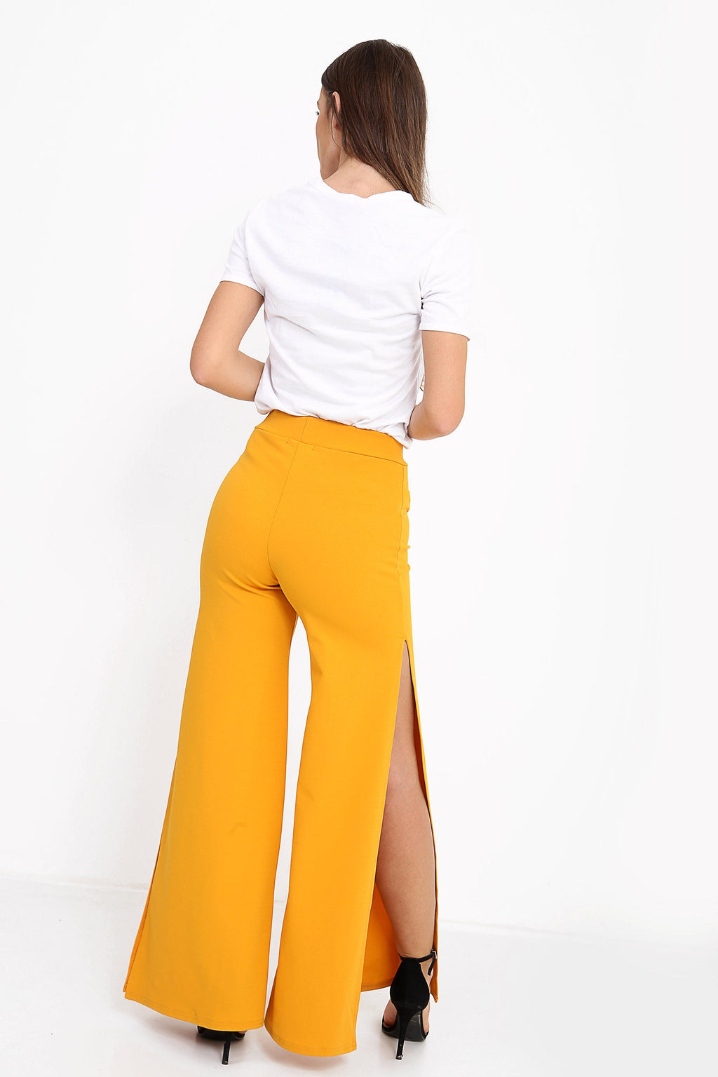 Side Split Zip Front Wide Leg Trousers