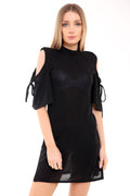 Gathered Cold Shoulder Side Slit Bodycon T Shirt Dress