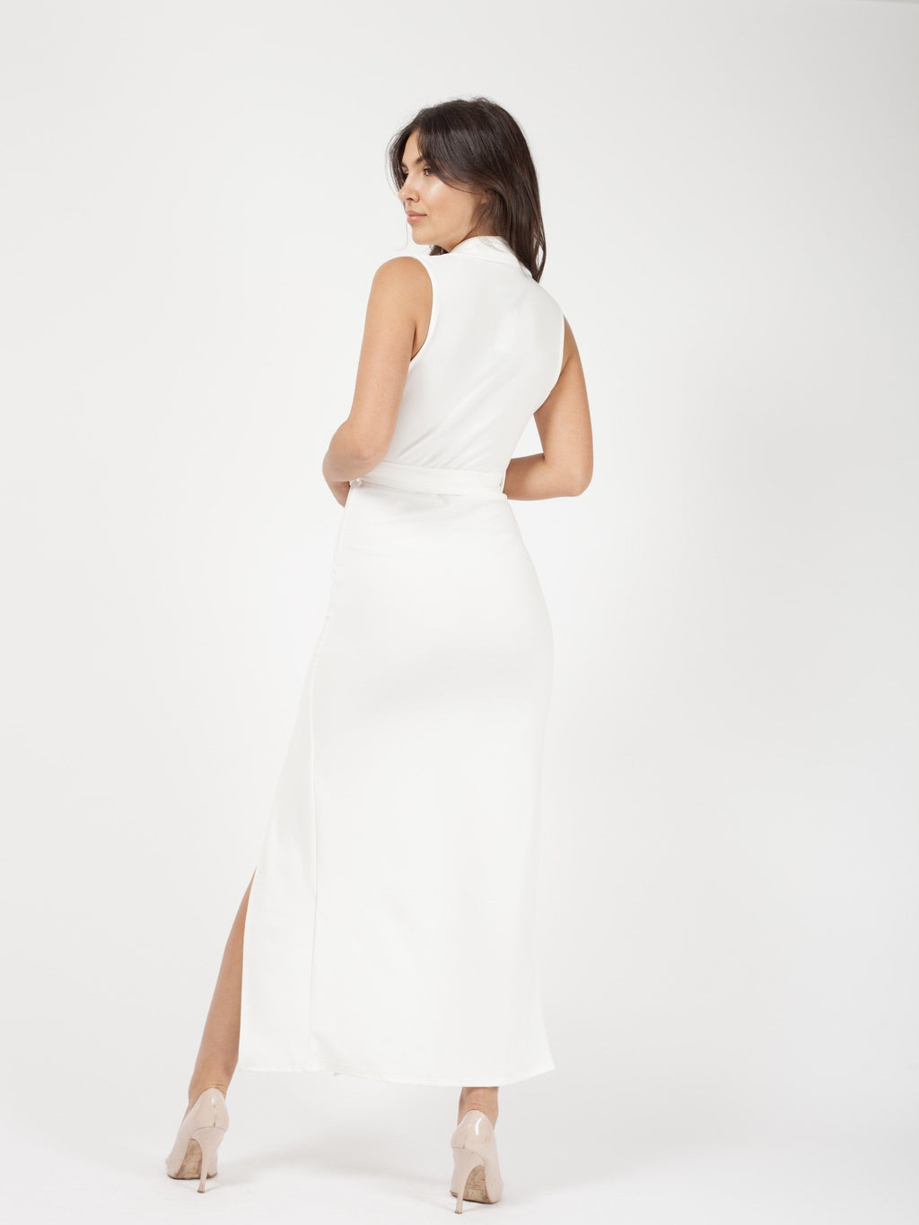 Button Detail Split Maxi Dress