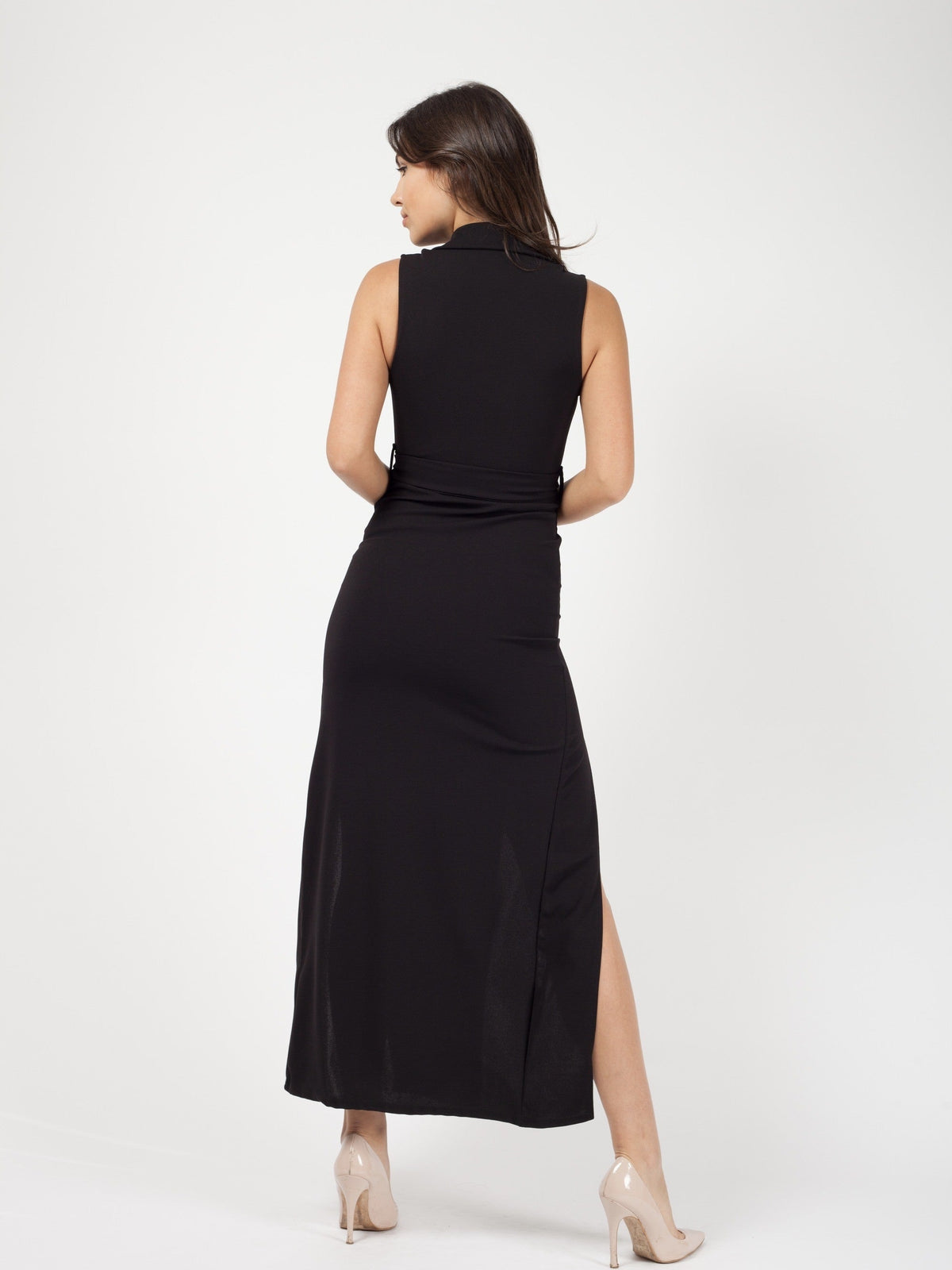Button Detail Split Maxi Dress