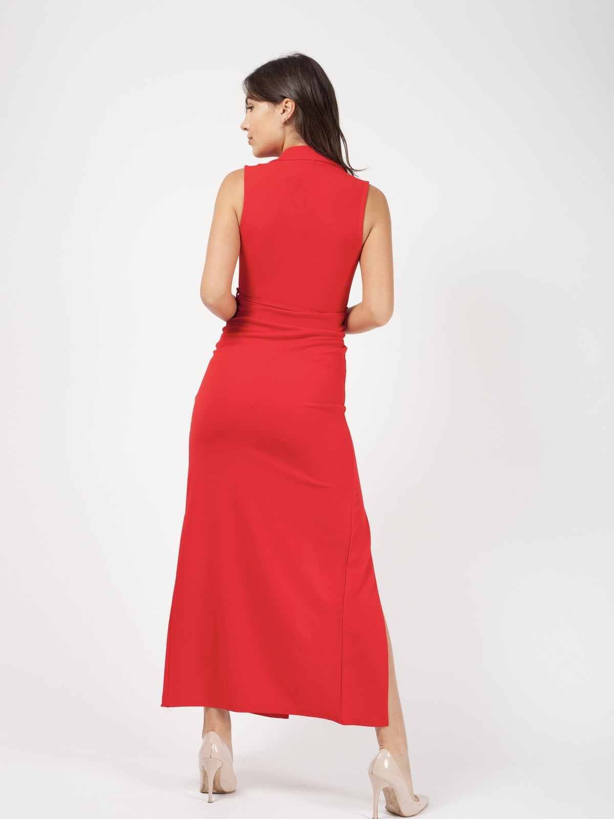 Button Detail Split Maxi Dress
