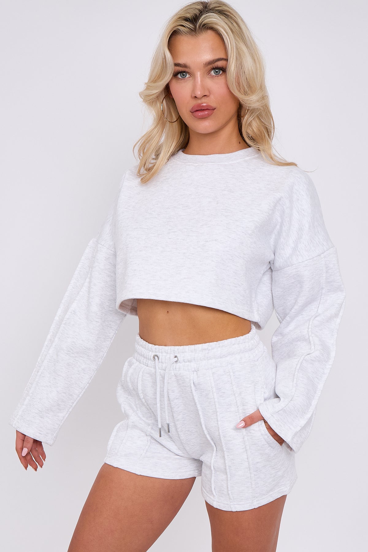 Seam Detail Oversized Crop Top & Shorts Fleece Co-ord