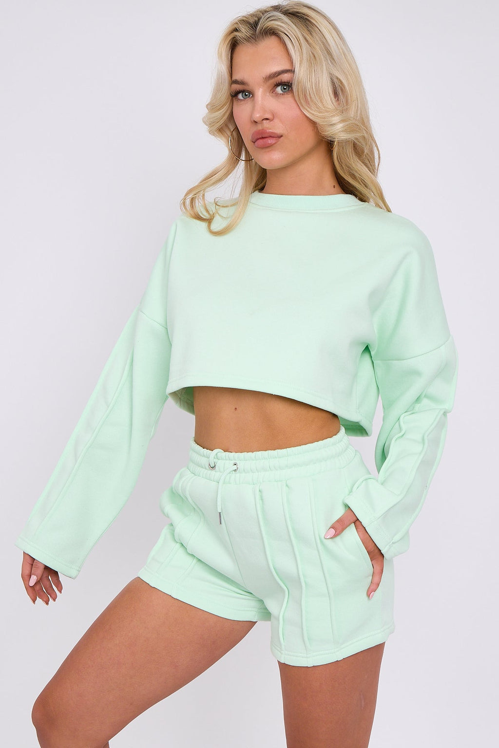Seam Detail Oversized Crop Top & Shorts Fleece Co-ord