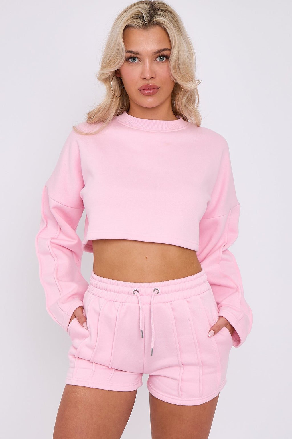 Seam Detail Oversized Crop Top & Shorts Fleece Co-ord