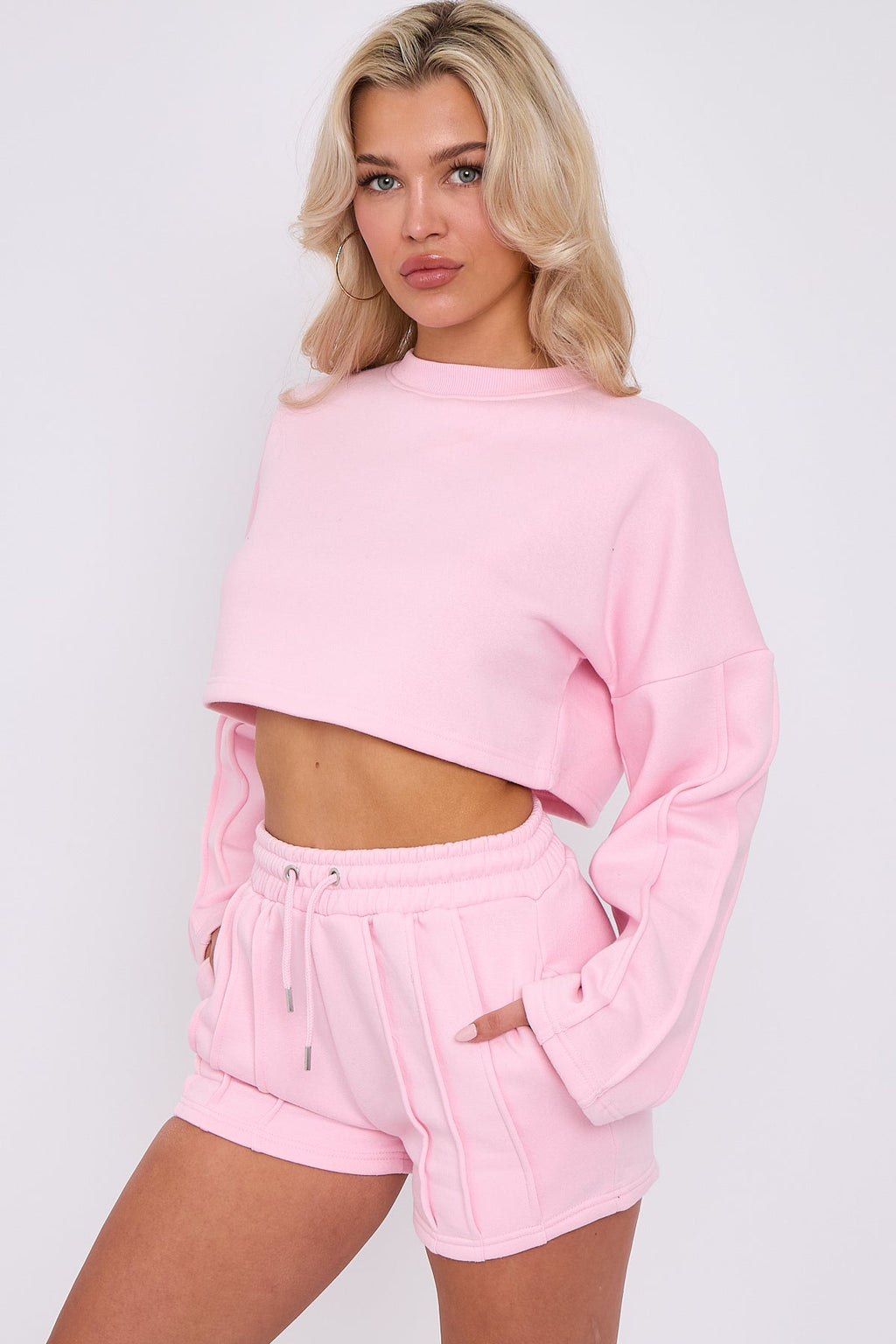 Seam Detail Oversized Crop Top & Shorts Fleece Co-ord