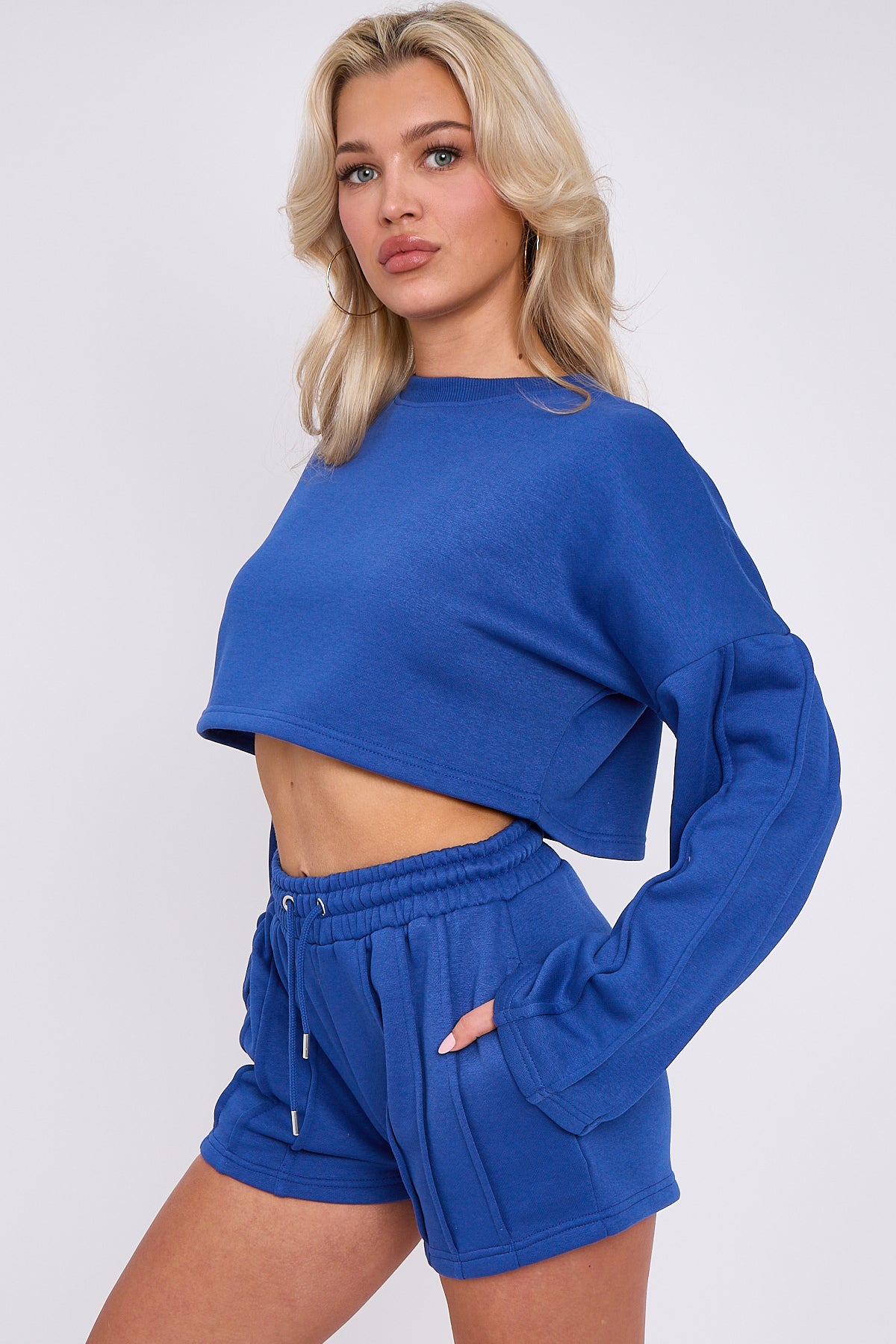 Seam Detail Oversized Crop Top & Shorts Fleece Co-ord