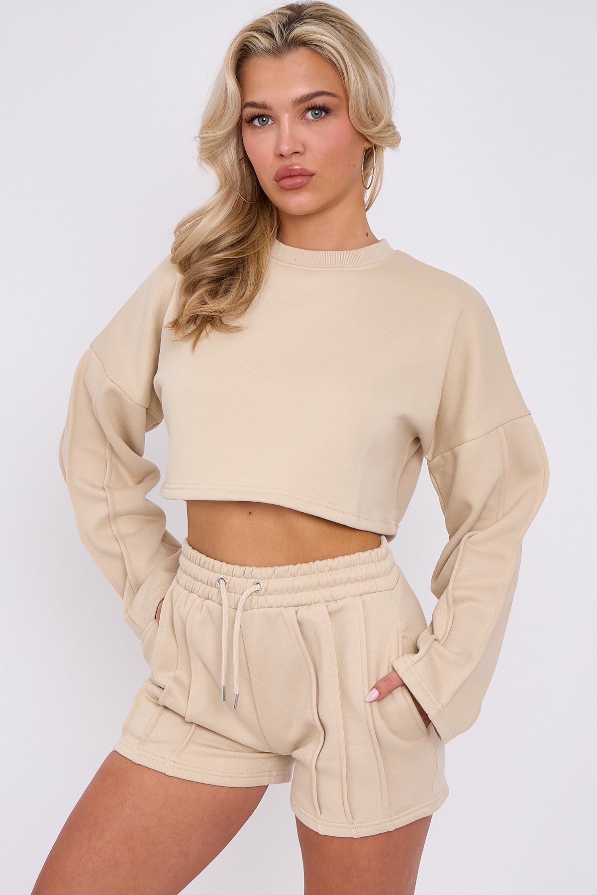 Seam Detail Oversized Crop Top & Shorts Fleece Co-ord