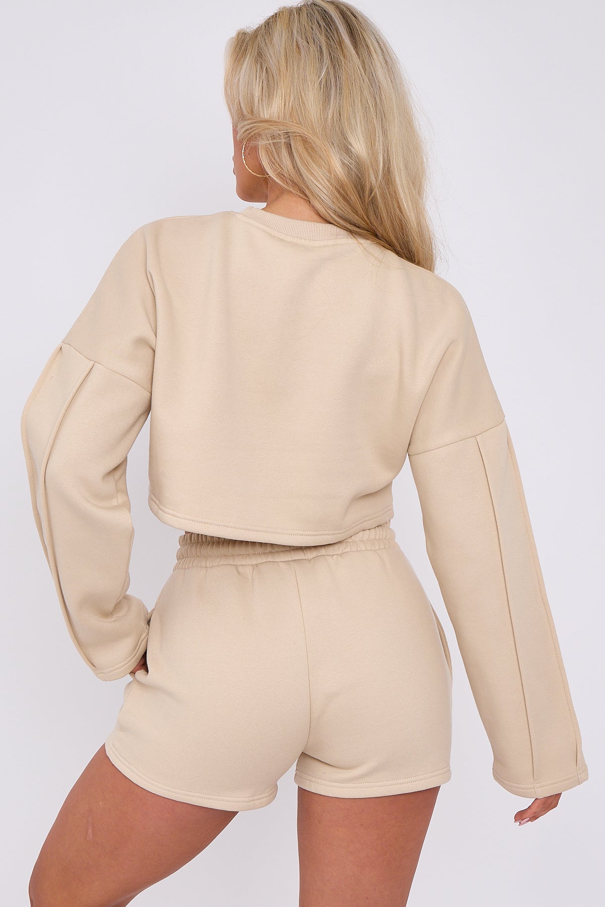 Seam Detail Oversized Crop Top & Shorts Fleece Co-ord