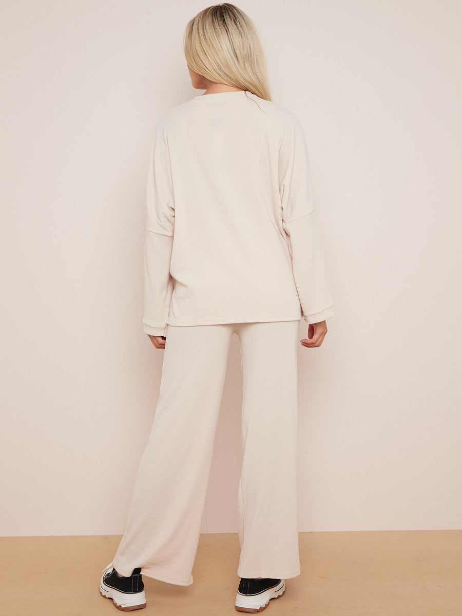 Oversized Soft Ribbed Top & Trouser Lounge Set