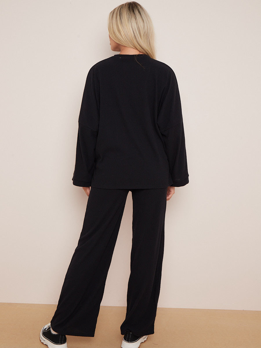 Oversized Soft Ribbed Top & Trouser Lounge Set