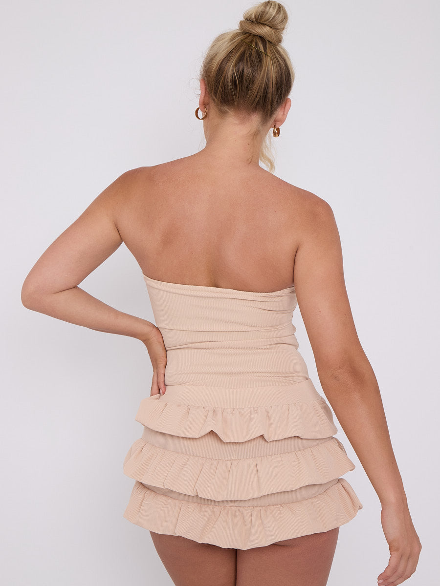 Ruffle Skirt Skort & Cut Out Knot Front Bandeau Bodysuit Co-ord