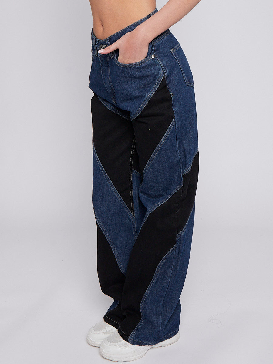 Two Tone Wide Leg Jeans