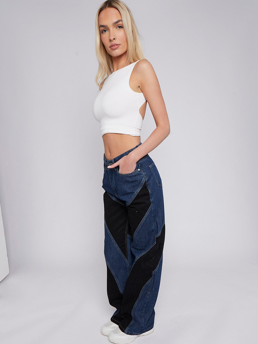 Two Tone Wide Leg Jeans