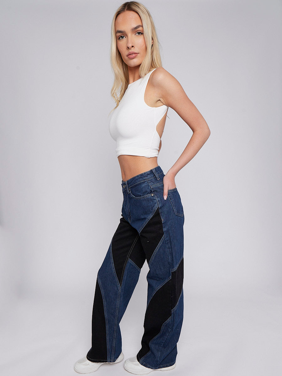 Two Tone Wide Leg Jeans