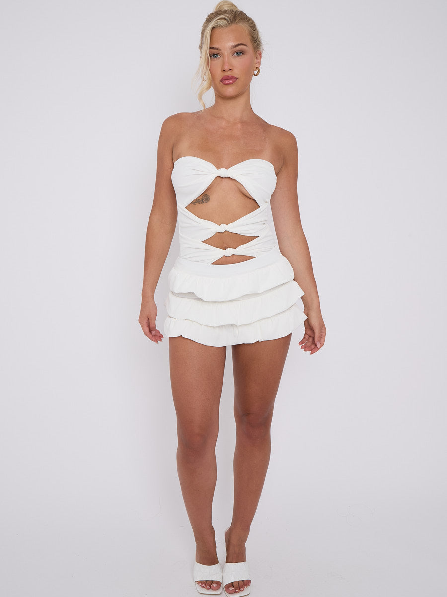 Ruffle Skirt Skort & Cut Out Knot Front Bandeau Bodysuit Co-ord
