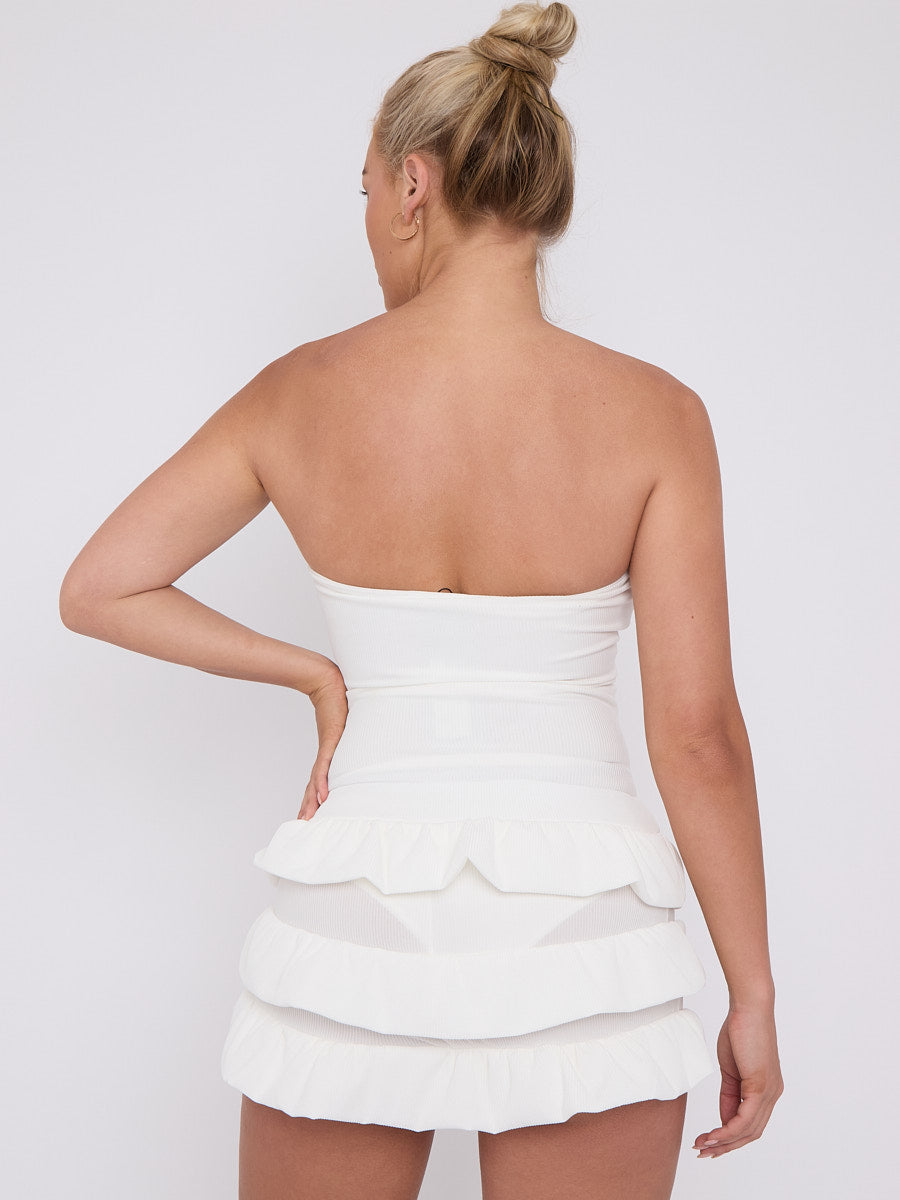 Ruffle Skirt Skort & Cut Out Knot Front Bandeau Bodysuit Co-ord