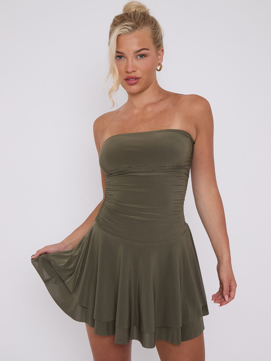 Frill Detail Slinky Bandeau Dress