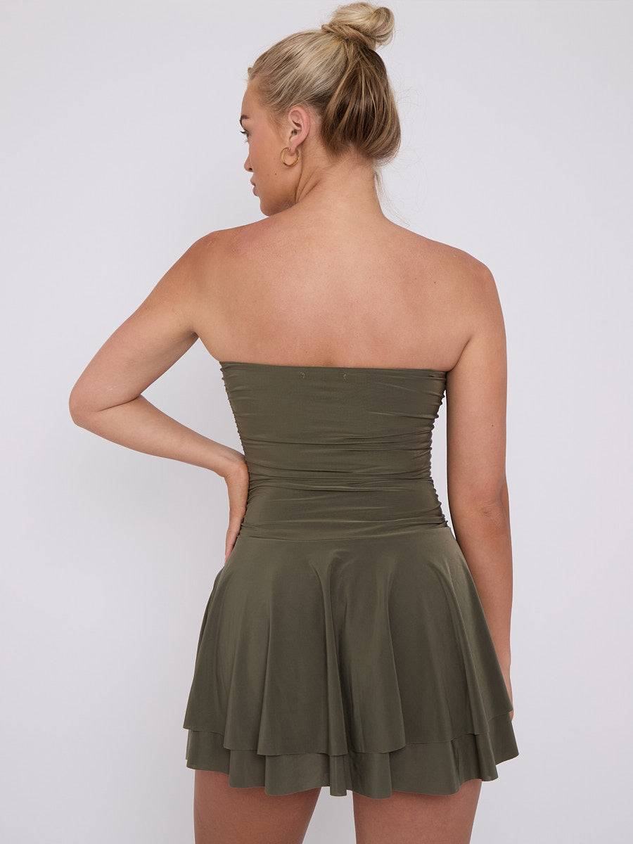 Frill Detail Slinky Bandeau Dress