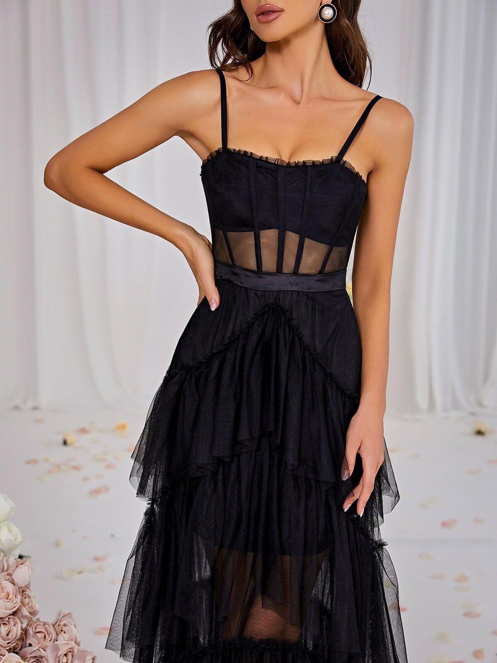Inaya Mesh Maxi Dress In Black