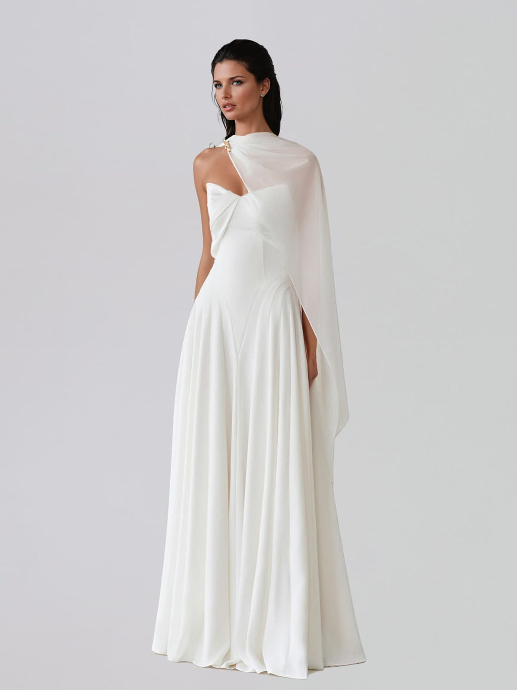 Iskandrel Cape Satin Flared Maxi Dress