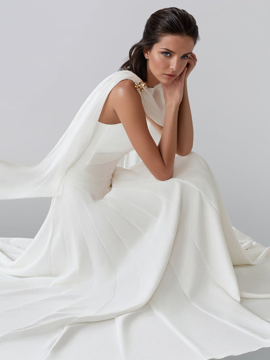 Iskandrel Cape Satin Flared Maxi Dress