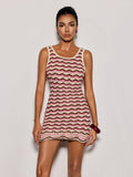 Istren U Neck Knit Stripe Mini Dress