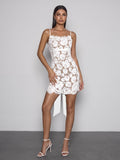 Iveralion Spaghetti Lace Bow Mini Dress