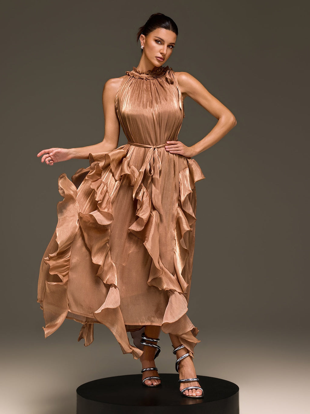 Iverdan Sleeveless Ruffle Maxi Dress