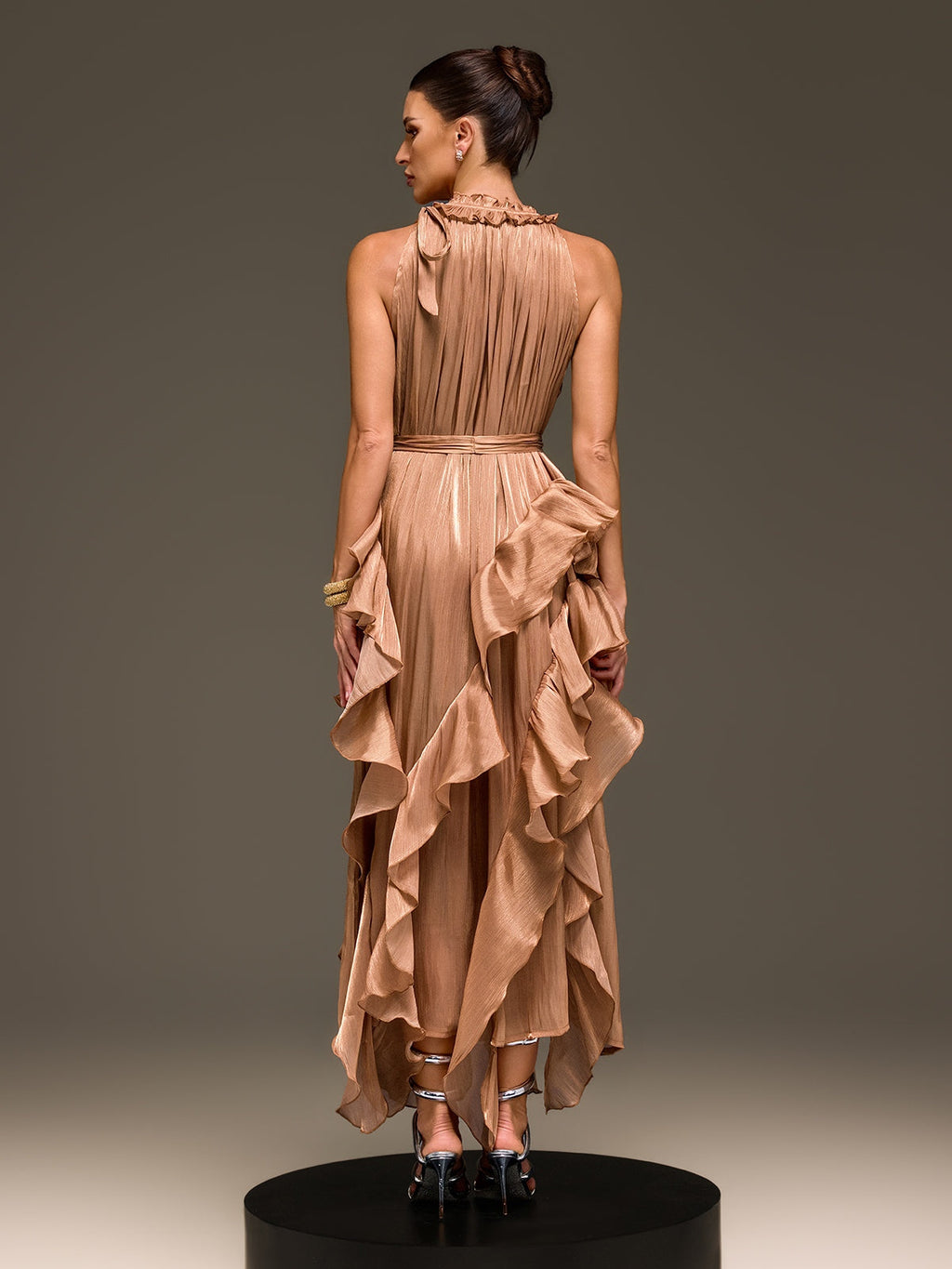 Iverdan Sleeveless Ruffle Maxi Dress