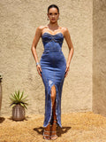 Ivereth Strapless Split Denim Maxi Dress