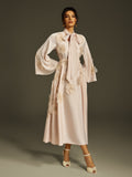 Jaldrix Tie Up Flower Satin Maxi Dress In Apricot