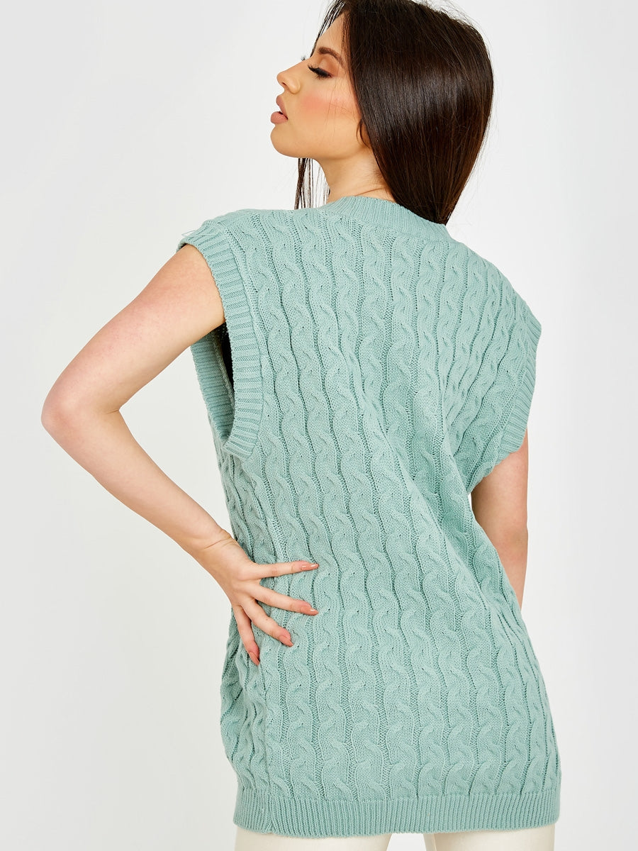 Cable Knit V-Neck Sleeveless Jumper