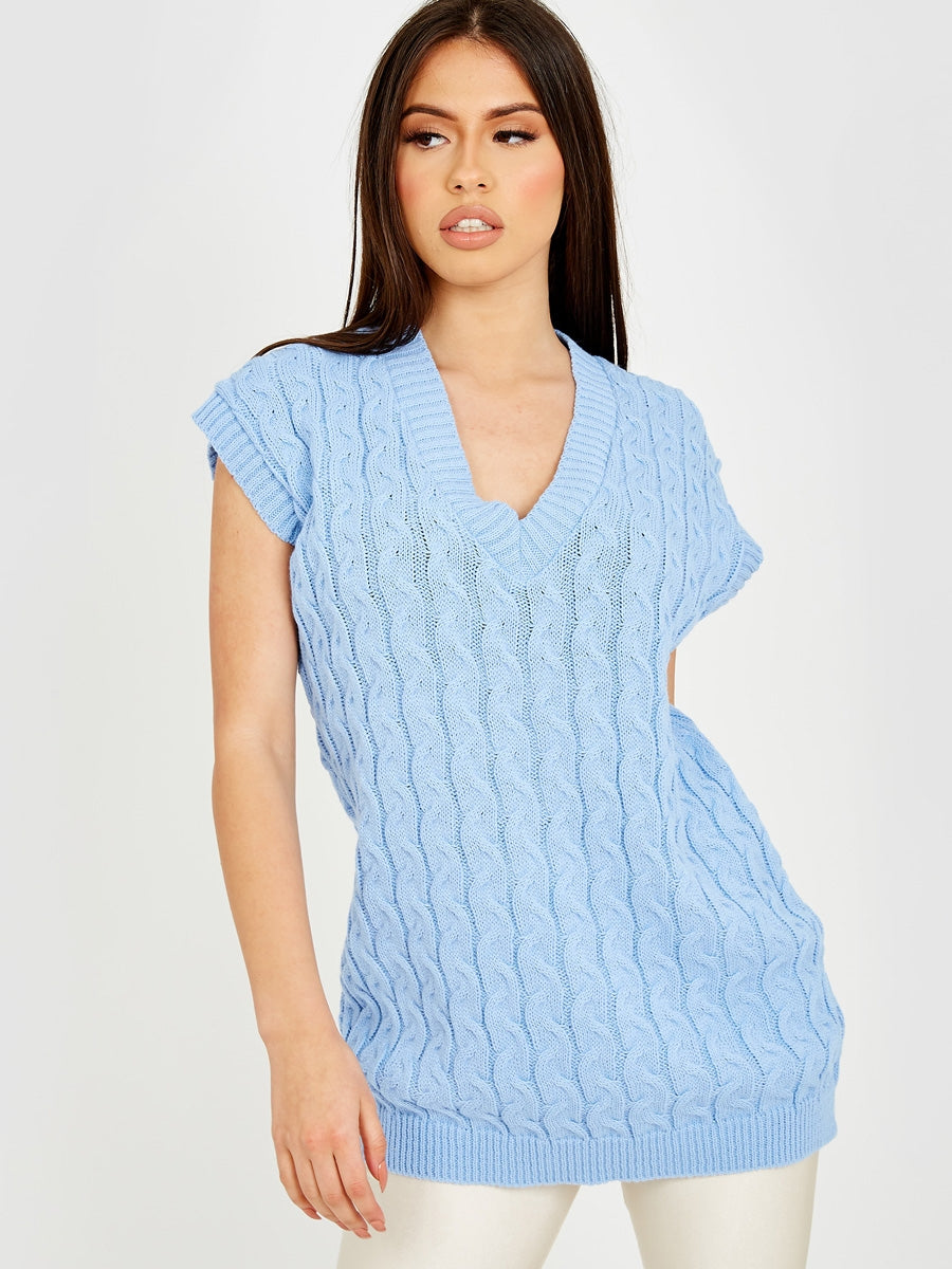 Cable Knit V-Neck Sleeveless Jumper