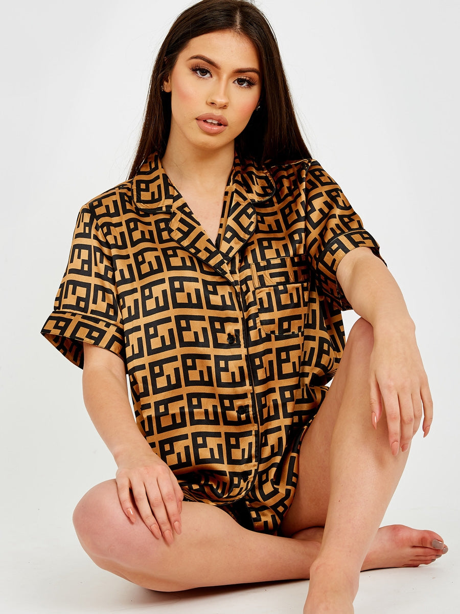 Geo Print Satin Short PJ Set
