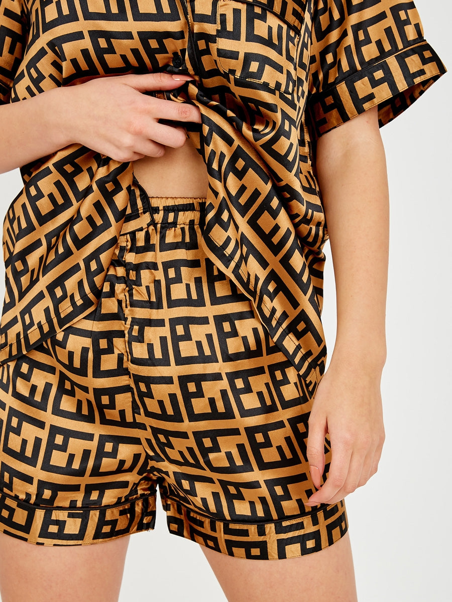 Geo Print Satin Short PJ Set