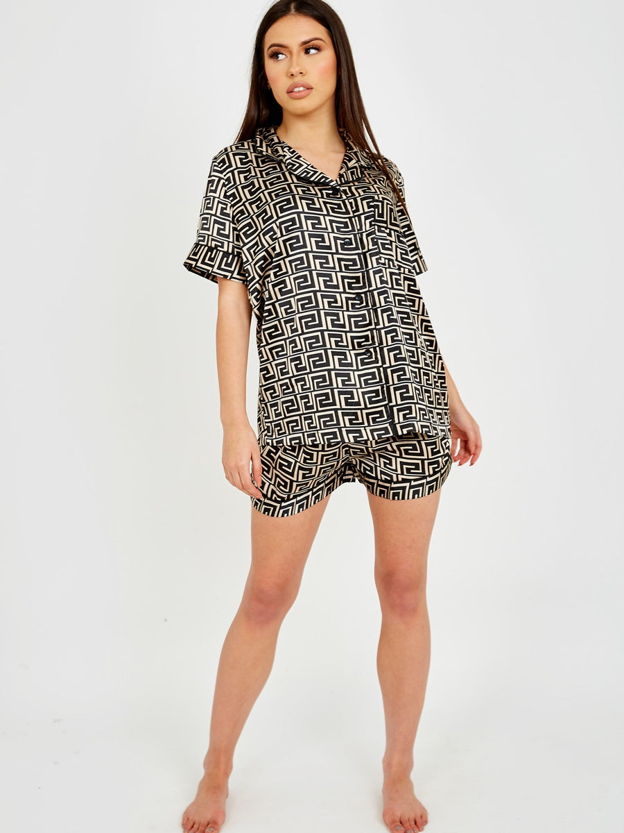Zig Zag Print Satin Short PJ Set
