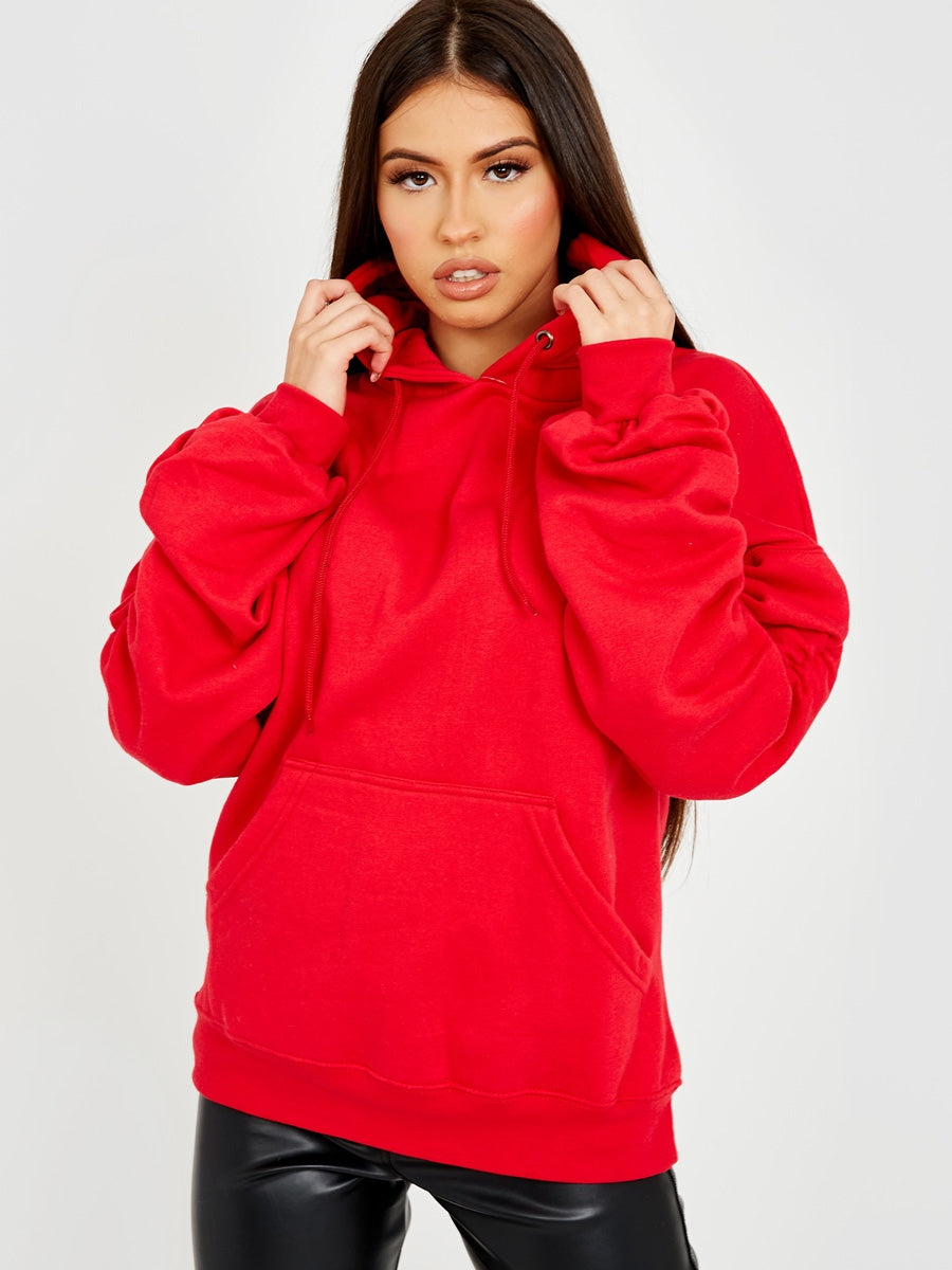 Ruched Sleeves Fleeced Hoodie