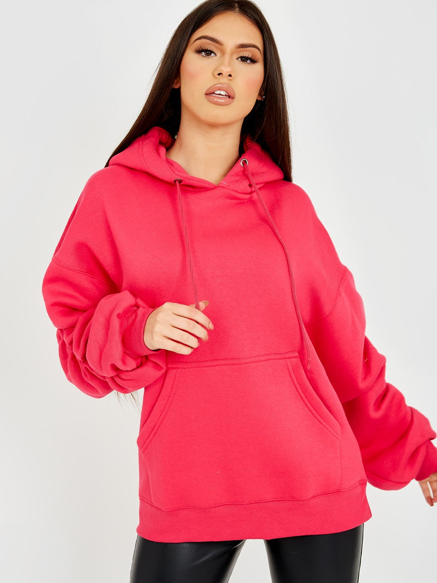 Ruched Sleeves Fleeced Hoodie