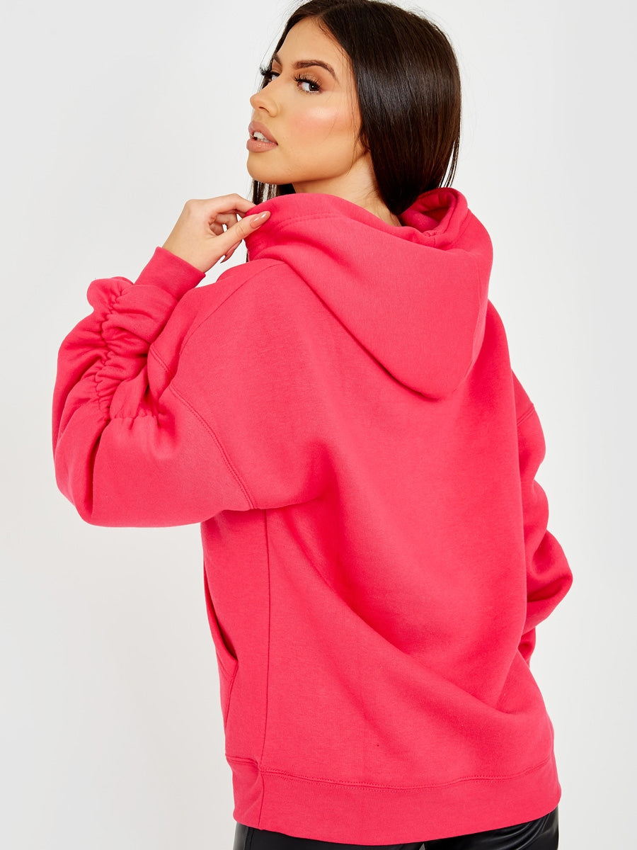 Ruched Sleeves Fleeced Hoodie