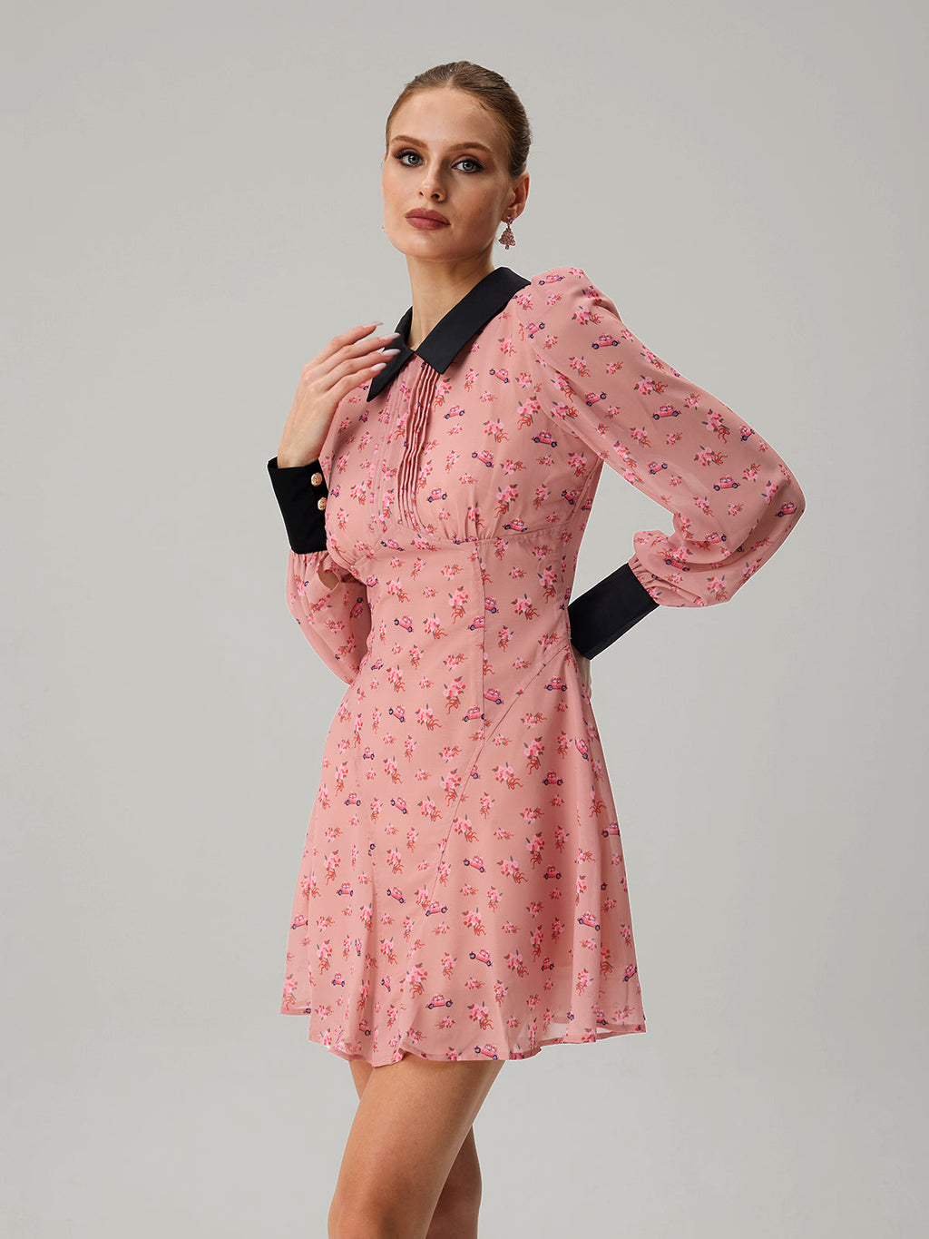 Jetquasar Folded Collar Floral Mini Dress