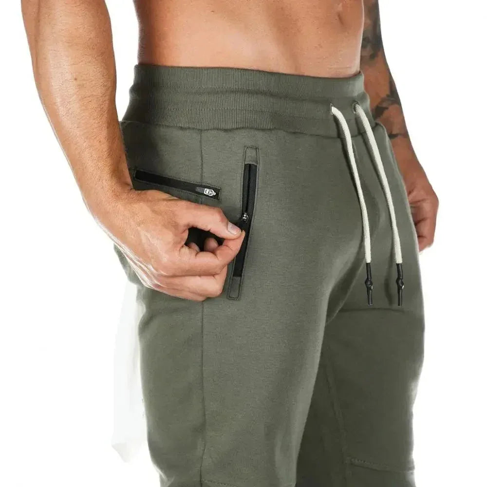 Jogger Pants, Gym Sweat Trousers Side Zipper Pockets Slim Fit  Trousers for Men