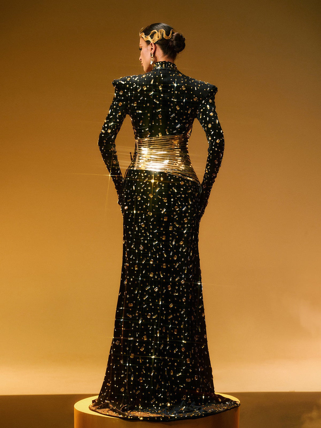 Jonson Rhinestone Embellished Split Maxi Dress In Black