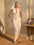 Jorveth Cowl Neck Hooded Maxi Dress
