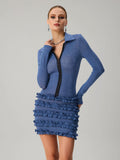 Jovistata Long Sleeve Curl Knit Mini Dress