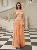 Juric Strapless Lace Mesh Maxi Dress