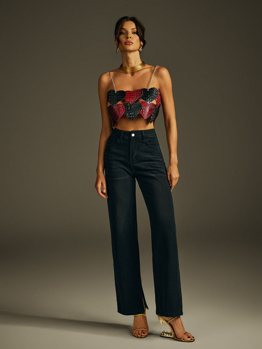 Jyren Spaghetti Chain Heart Top
