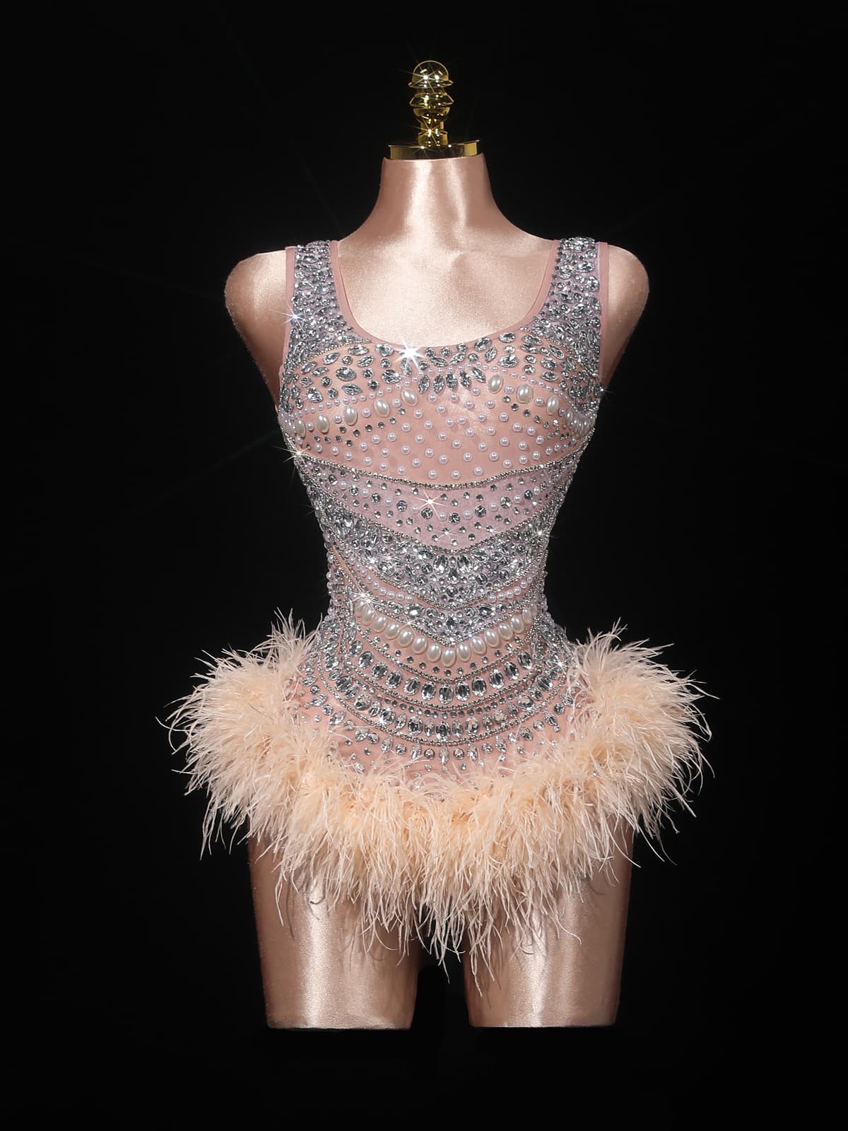 Jyrithia Sleeveless Embellished Feather Bodysuit